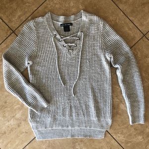 Gray Knit Waffle Sweater